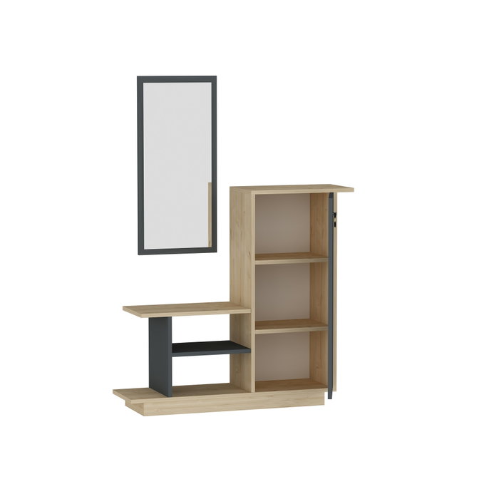 Hanah Home Recibidor Asia Escandinavo Roble y Antracita con Espejo y Almacenamiento 80x90x29.5cm